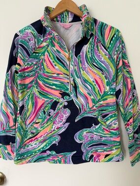 Lilly Pulitzer Skipper Popover Jungle Tonic Multi Navy Luxletic Pullover Small